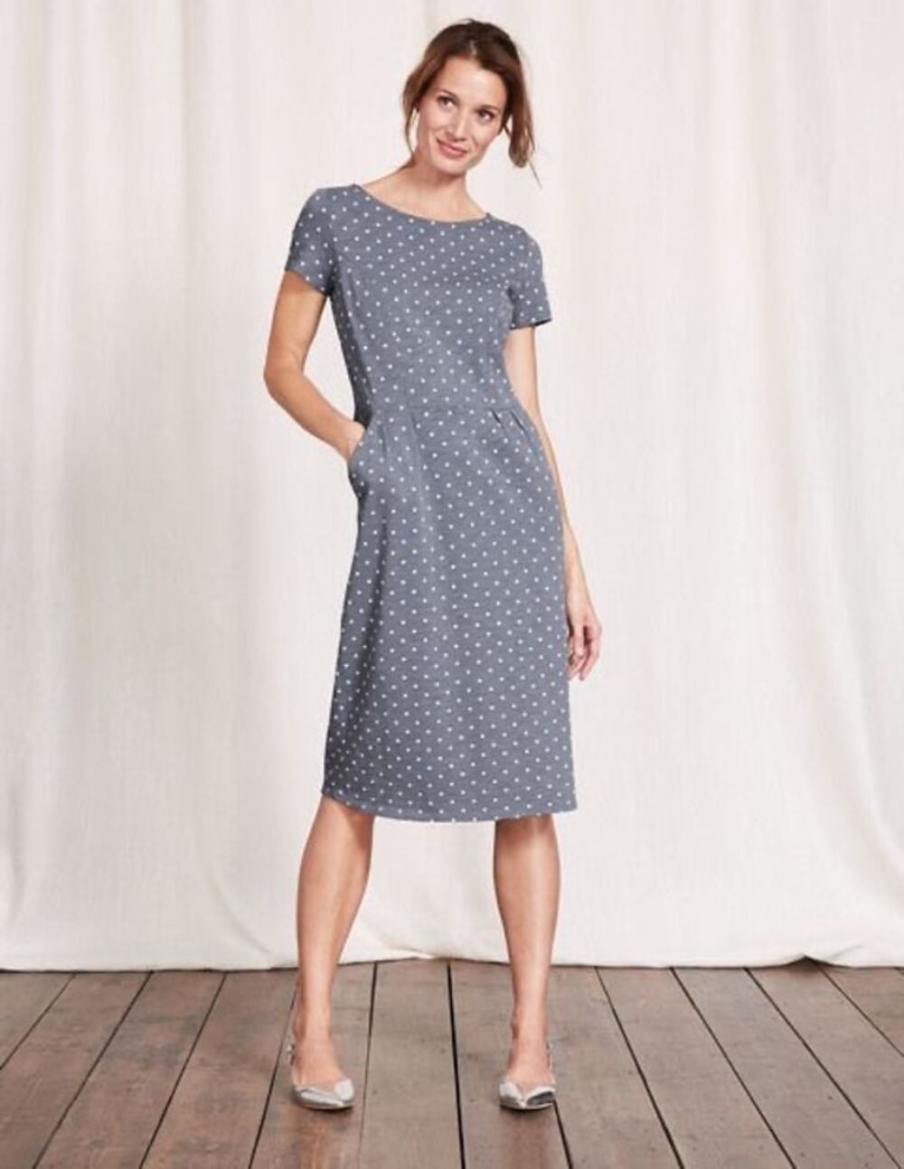 Boden Phoebe Regular Fit Polkadot Cotton Knee-Length Dress